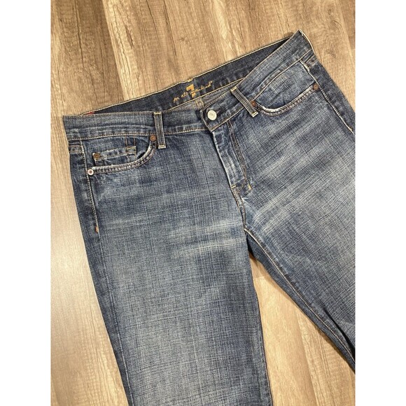 7 For All Mankind Jeans Womens 34x32 Blue Dojo Denim Flare Wide Leg Low Rise Y2K - Picture 5 of 7